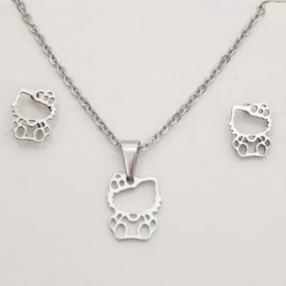 Hello Kitty necklace and Earrings Set, Stainless Steel - Picture 2 of 3